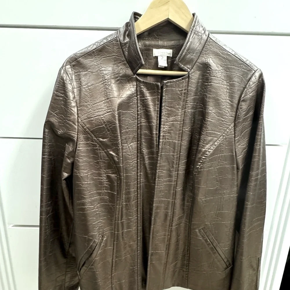 Chico’s Brown Faux Leather Jacket Medium